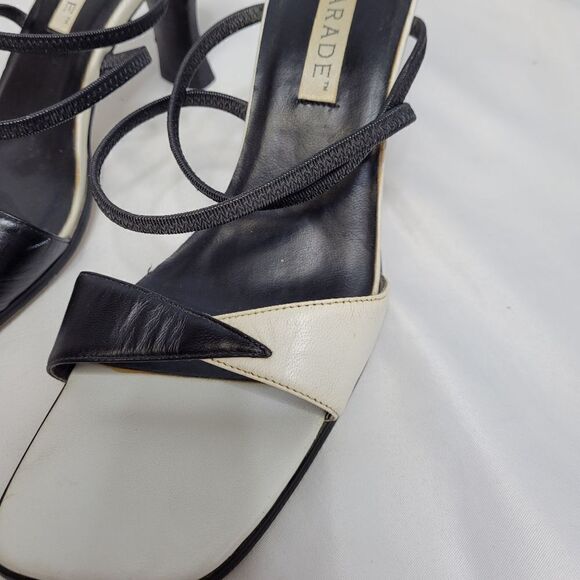 VINTAGE 90s heels two tone leather sling back square toe sandal 8.5 - Picture 5 of 11